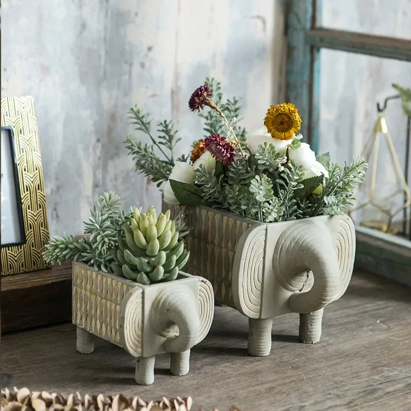 Ethnic Style Abstract Animal Cement Flowerpot Creative Cute Elephant Garden Decoration Fashionable Juicy Green Plant Tray