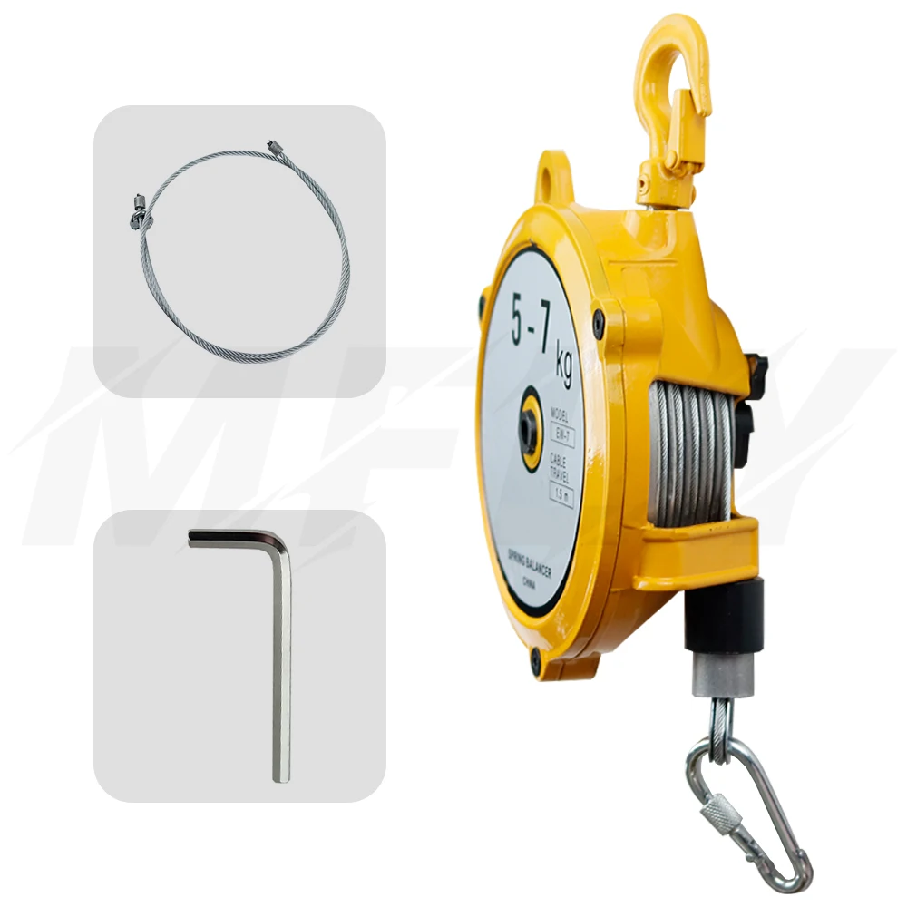 Retractable Spring Balancer with 5 Ft Long Wire Rope and Hook Rope Balancing Lifting Screwdriver 3~5kg(6.6~11lbs)