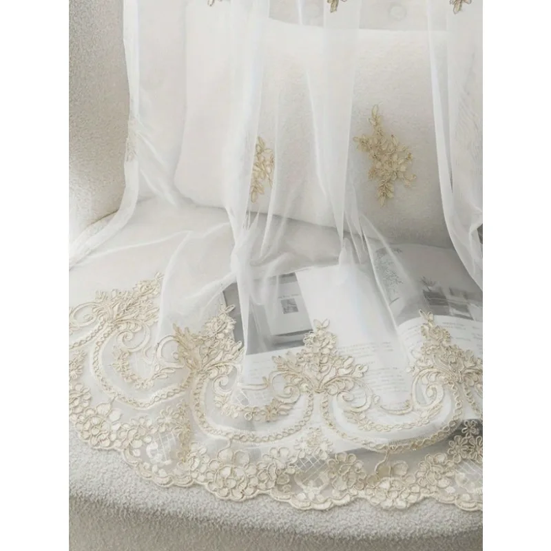 European Style Lace Embroidery Semi-transparent White Gauze Curtains Living Room Bedroom Balcony Curtains