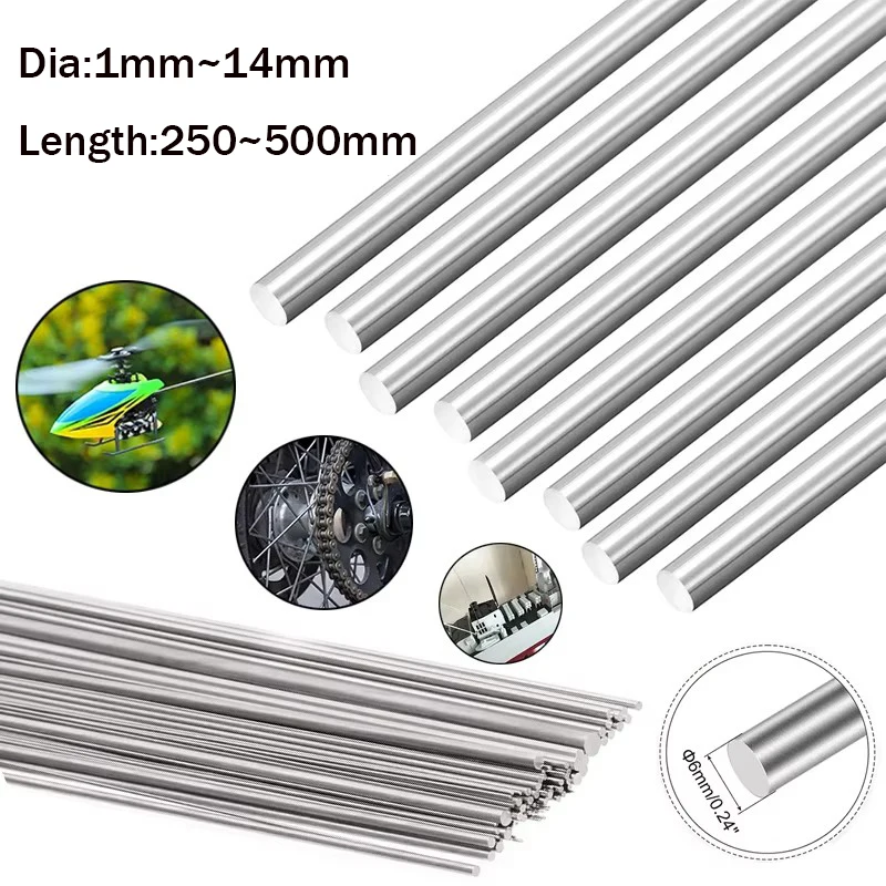 1~5Pcs 1mm~14mm Diameter 304 Stainless Steel Rod 250/330/500mm Solids Round Shaft Rod Bars for DIY Craft Model Car