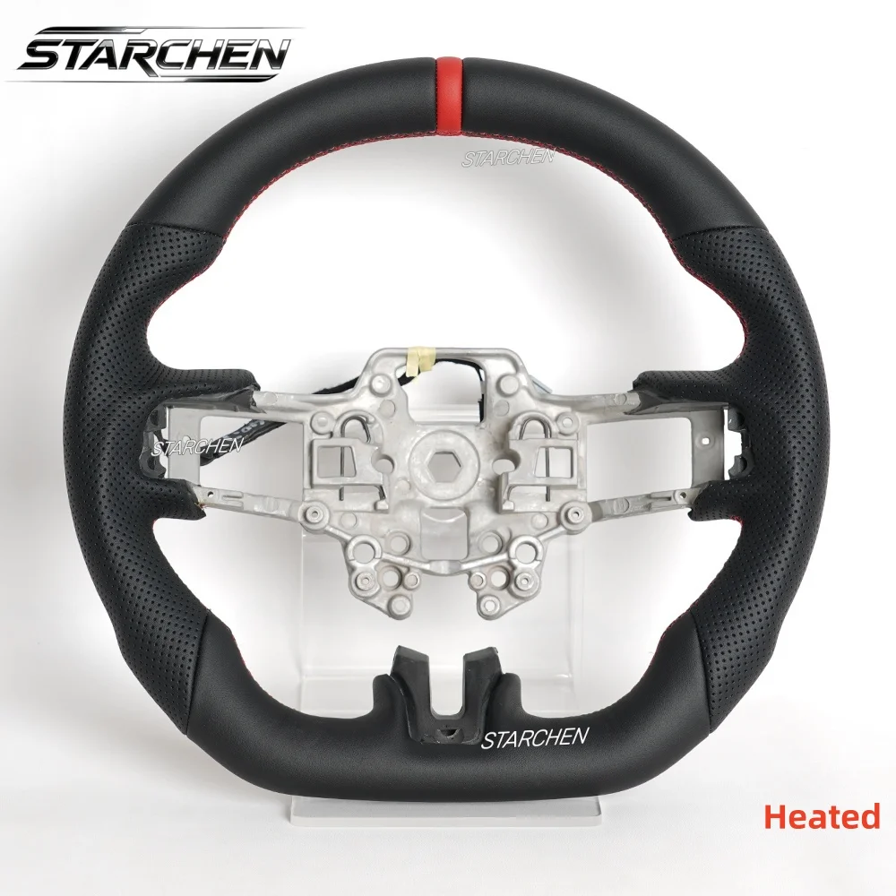 Full Leather Heated Steering Wheel for 2018-2023 Ford Mustang Perforated Ergonomic Grip Steering Wheel for 2018-2023 Mustang EcoBoost/GT for Shelby GT350/GT350R 2018-2020