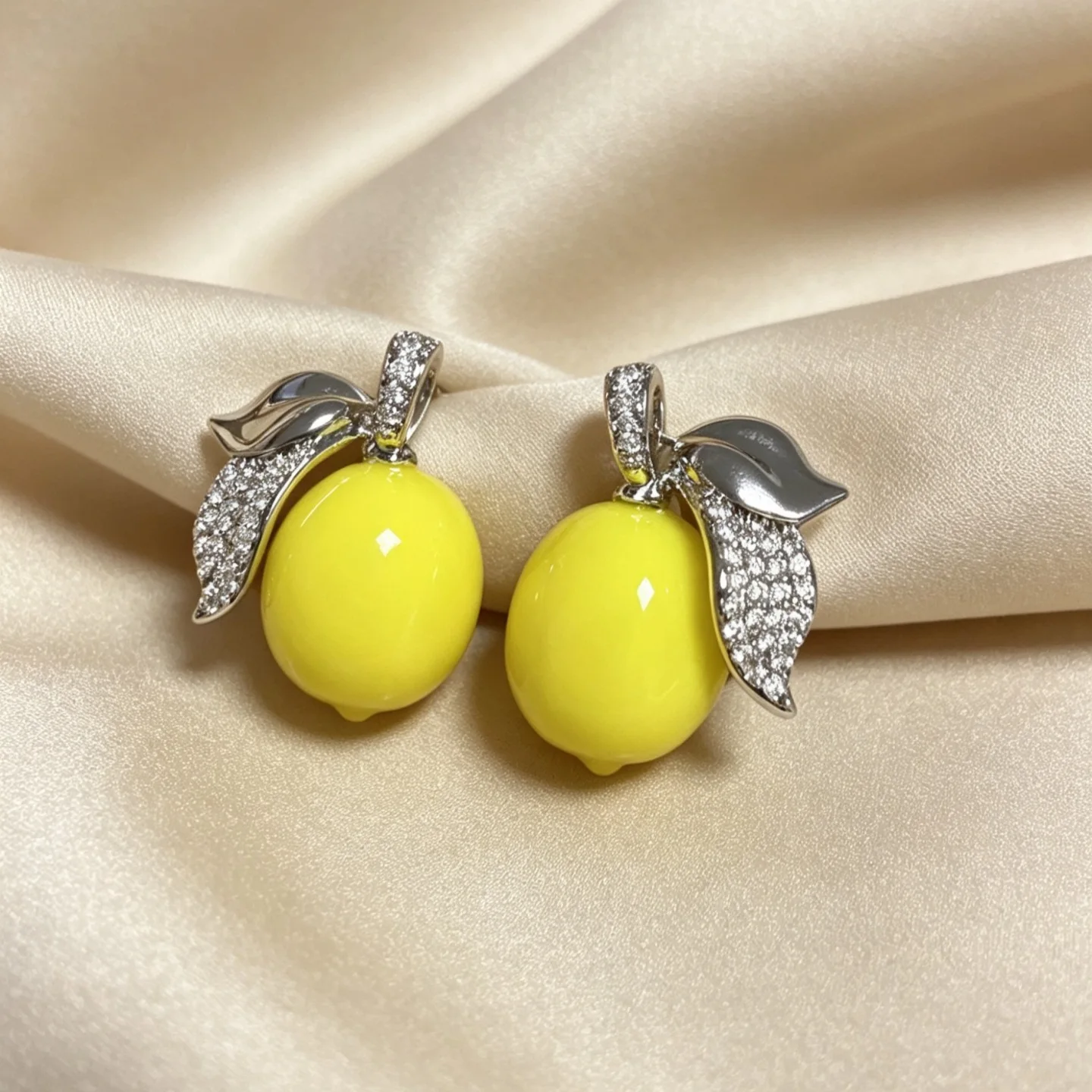 Summer Lemon Jewelry Set Micro Zircon Leaf Pendant Necklace Stud Earrings Cute Sweet Choker Clavicle Chain Party Jewelry Set