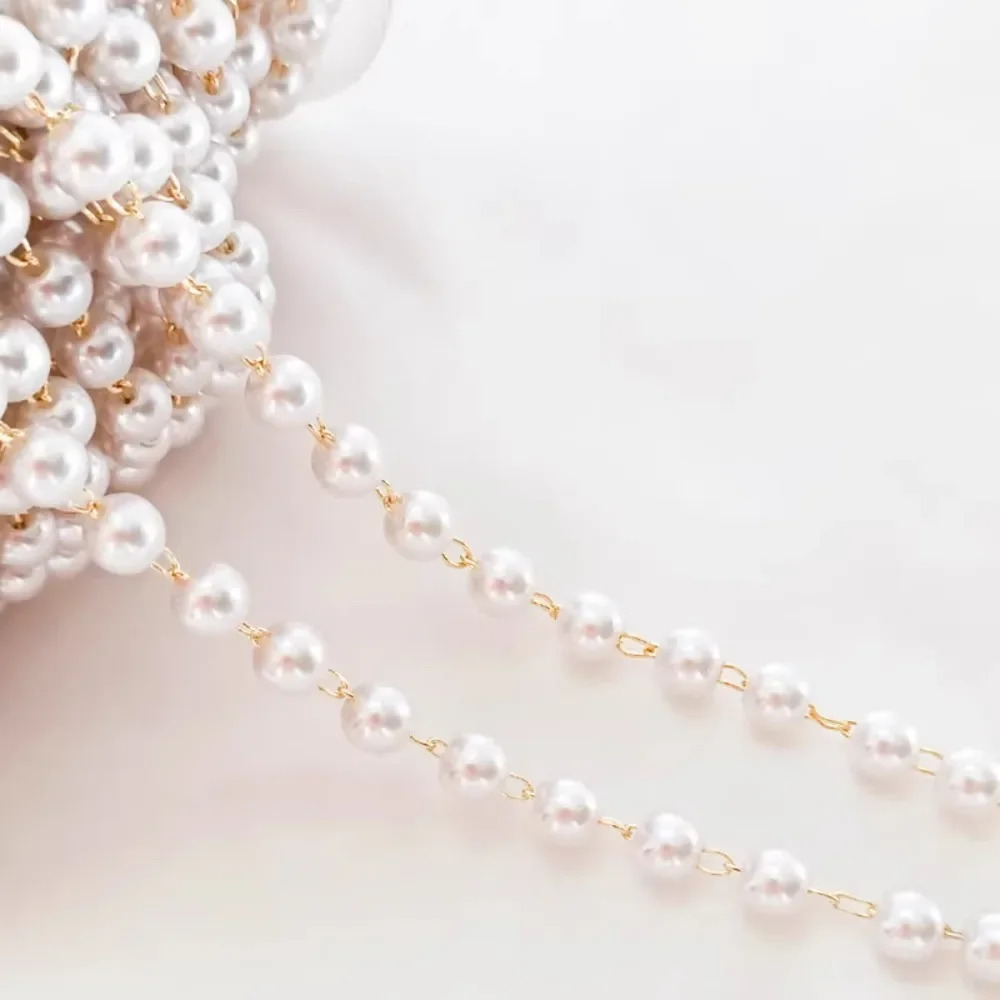 

14K Gold-plated 6mm Imitation Pearl Chain, Homemade Shell Material Bracelet, Necklace, DIY Jewelry Accessories