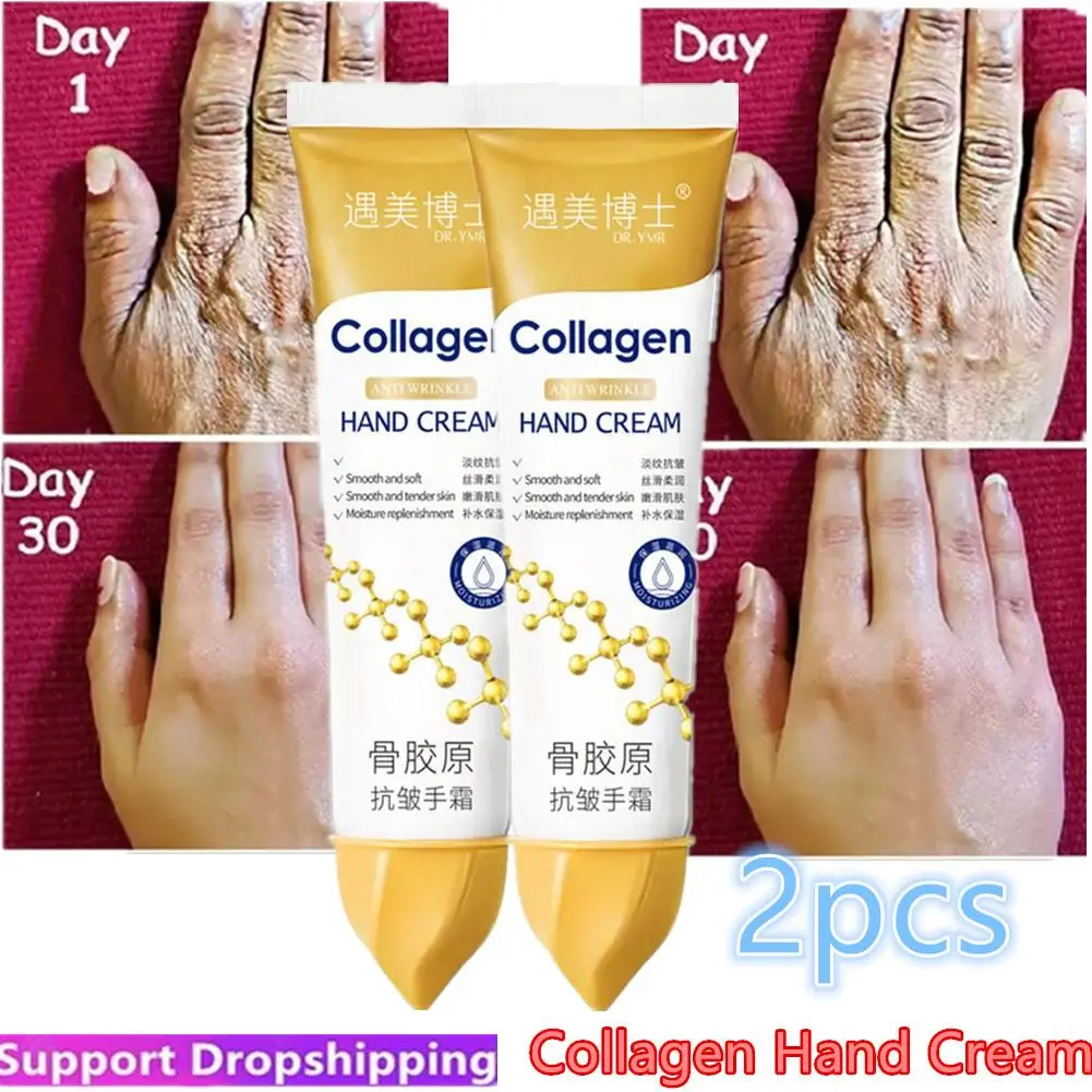 

2X 30g Collagen Anti-wrinkle Removal Hand Cream Moisturizing Nourish Whitening Exfoliating Calluses Gel Anti-Aging Crack Repair