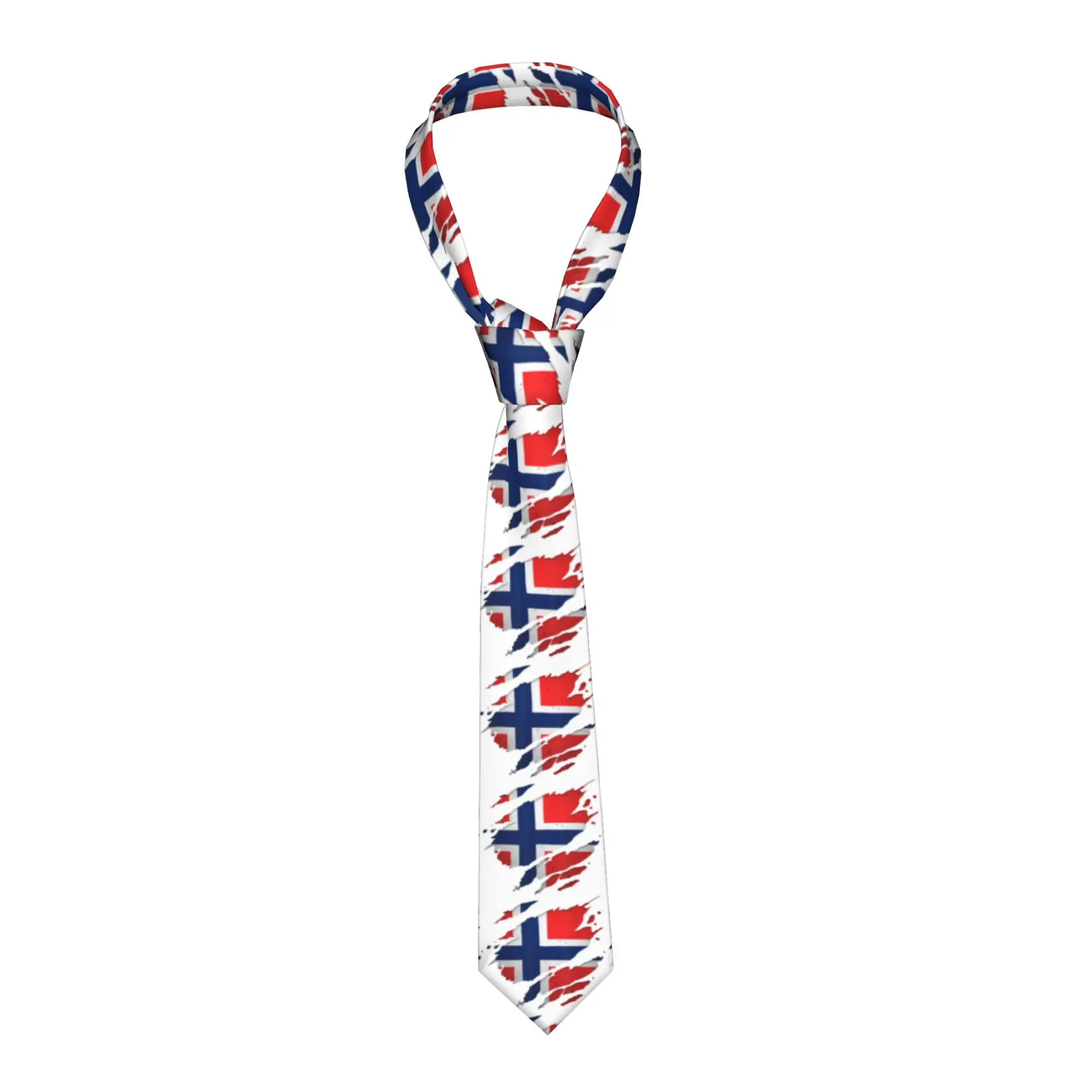 Norwegian Ripped Norway Flag Tie  Graphic Neck Ties Retro Trendy Collar Tie Unisex Adult Wedding Necktie Accessories