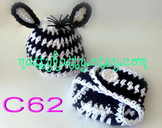 

Special clearance - Baby boys girls pure handmade crochet Cartoon zebra hat + Diaper Cover 2pcs/set Newborn Photo Prop 0-3Month