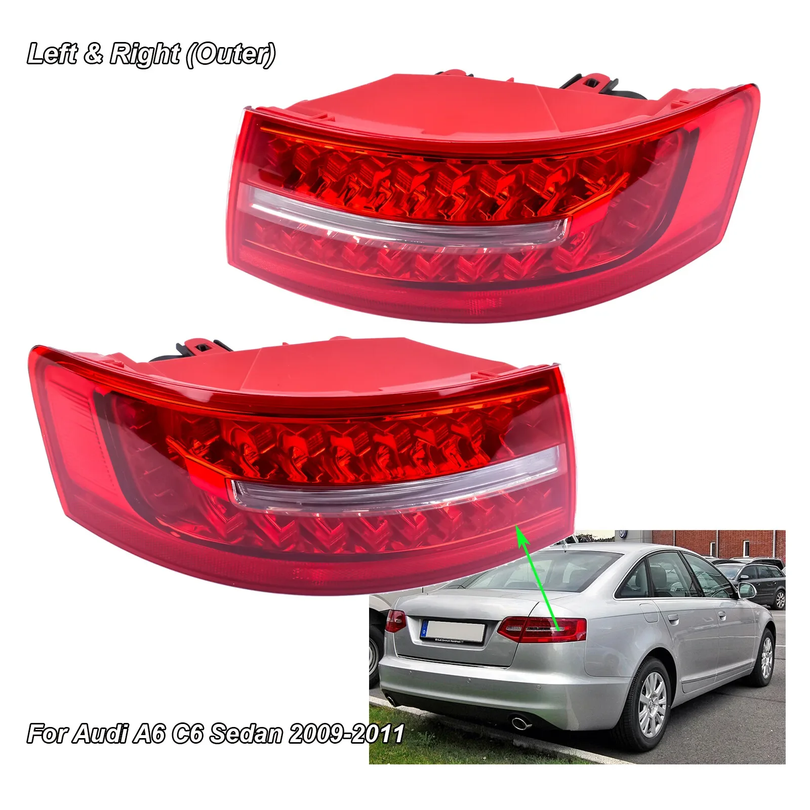 Image of AP01, linke und rechte LED-Außenseitenrückleuchte, Bremslicht für Audi A6 C6 Limousine, Baujahr 2009–2011, 4F5945095J, 4F5945096J.