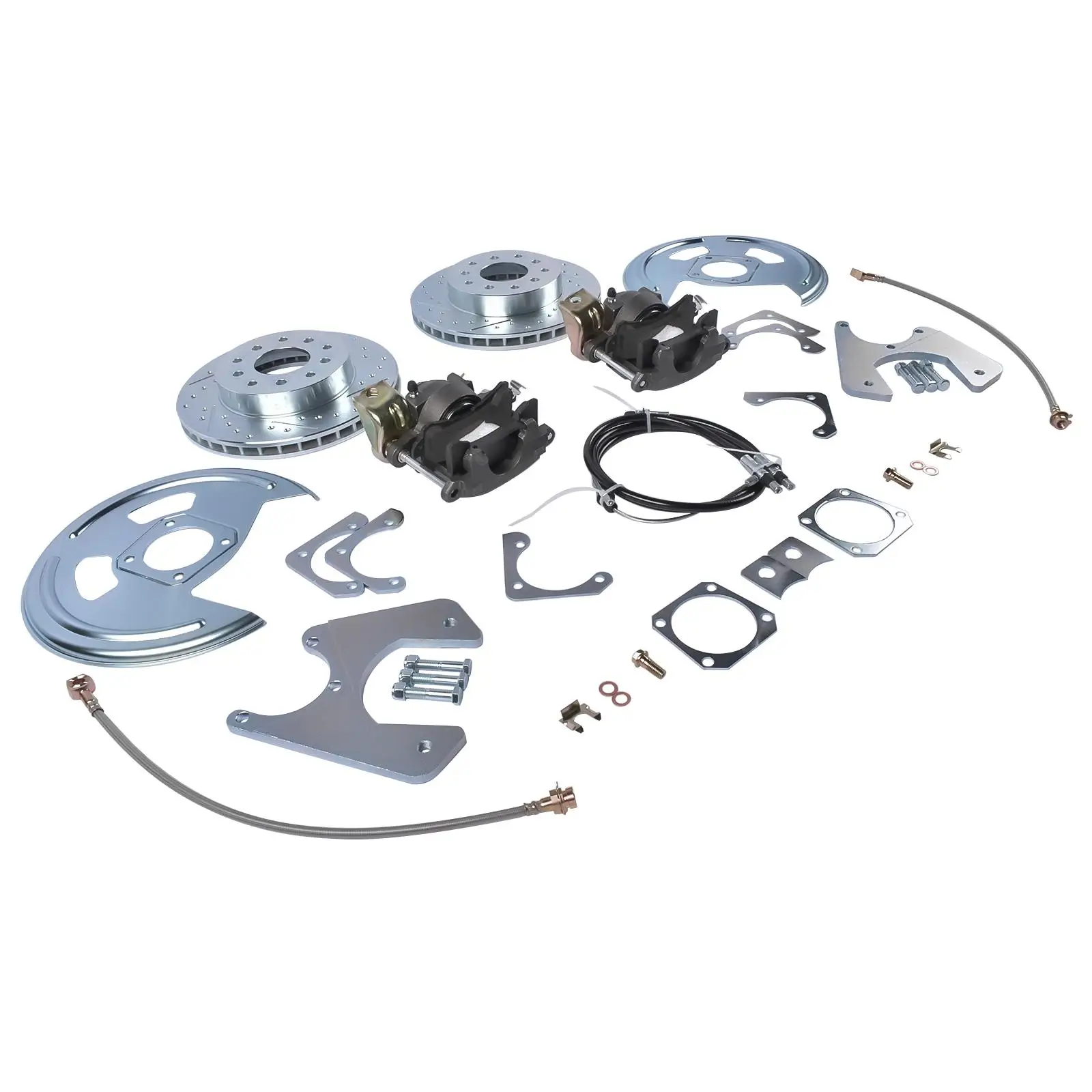Kits de conversión de frenos de disco traseros AP02 con rotores ranurados para Camaro F-Body y Pontiac Firebird de 1970-1981, conversión de frenos de disco traseros con rotores perforados y ranurados con freno de estacionamiento