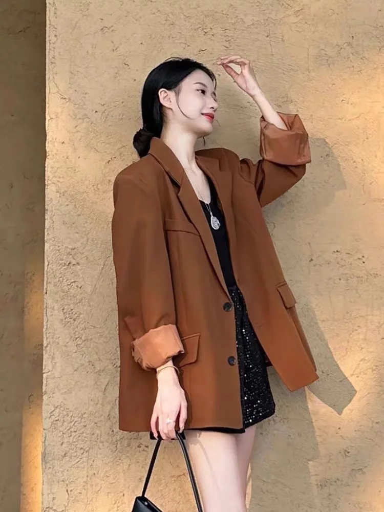 

French-style Coffee-colored Blazer for Women: Spring and Autumn 2024 New Sophisticated Niche Design Korean-inspired Vintage Top