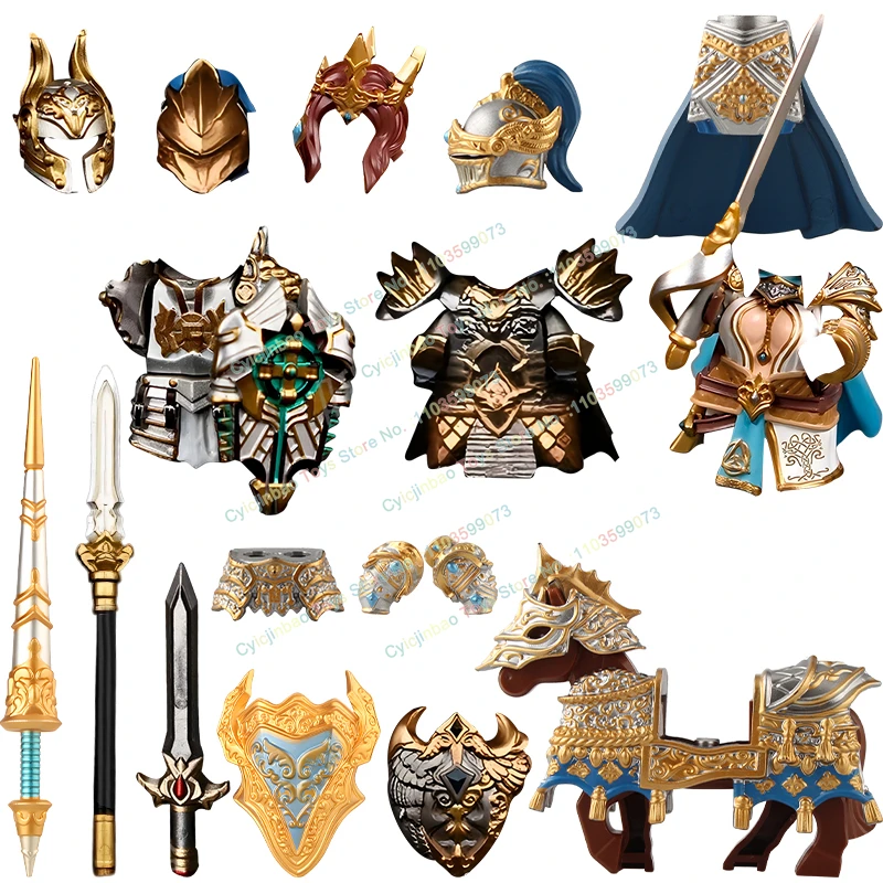 

S124-127 MOC Medieval Knight Building Block Heavy Armor Knight Creative DIY Weapons Accessories Action Figures Educational Toys