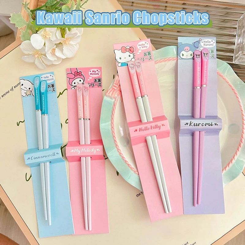 1Pair Sanrio Hello Kitty Kuromi Cinnamoroll Melody Chopsticks  Tableware Portable Dinnerware Anime Flatware