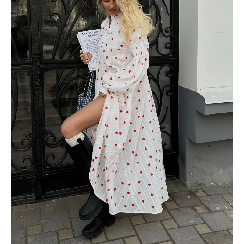 

Spring Love Dress New Texture Printing Splicing Large Skirt Long Dress