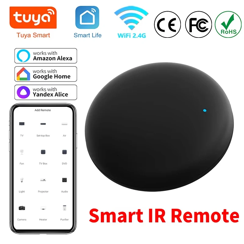 Control Remoto Universal Inteligente Tuya WiFi IR para TV y Aire Acondicionado, Compatible con Alexa, Google Home y Yandex