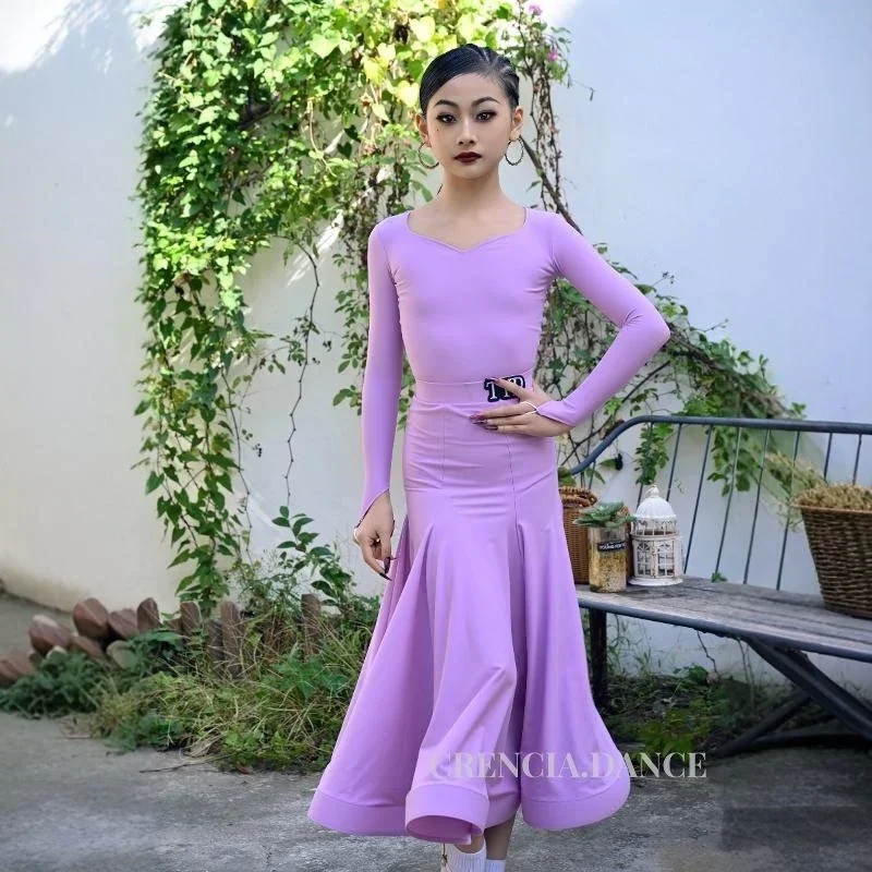 

Waltz Ballroom Dance Competition Clothes Purple Modern Dancing Dresses Girls Performance Latin Dance Costume Stage Wear