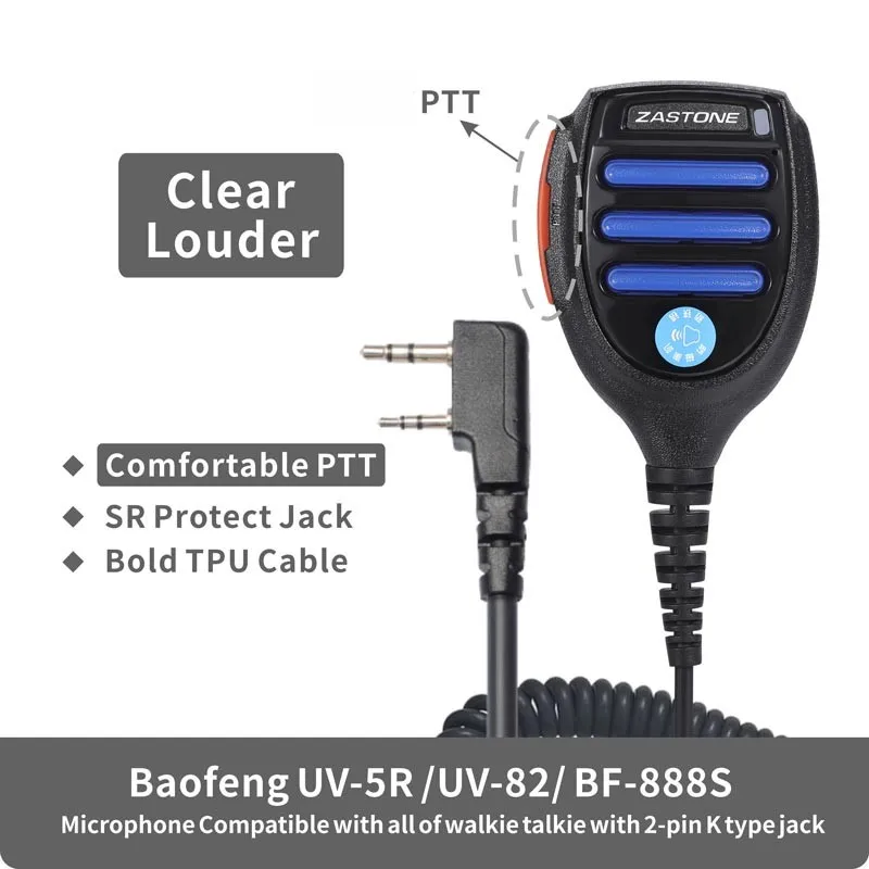 ZASTONE-ميكروفون ل Baofeng ، لاسلكي تخاطب المتكلم ، محطة الشرطة ، PTT Mic ، K المكونات ، 2 دبوس ، UV-5R ، UV-82 ، BF-888S ، N9