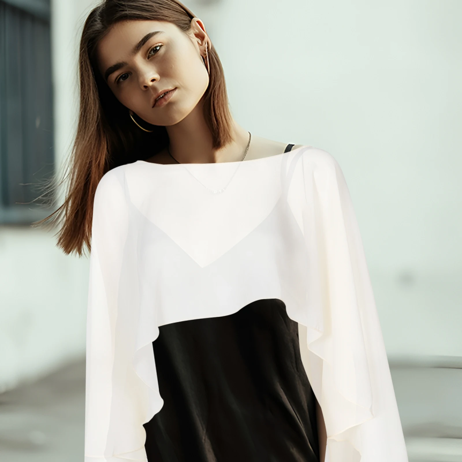 

Chiffon Evening Dress Bridal Cape Shawl Lightweight Breathable Summer Formal Bridesmaid Cape Sleeve Wrap