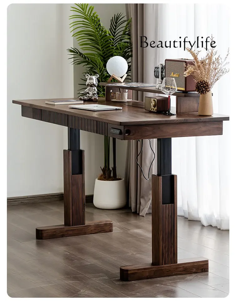 

North American Black Walnut Mute Lifting Desk Solid Wood Desk Home Computer Desk