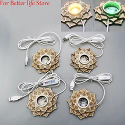 1 PCS USB LED Luminous Handicraft Ornaments, High-end Wooden Products, Lotus Weather Bottle, Crystal Ball Lamp Holder Ornaments