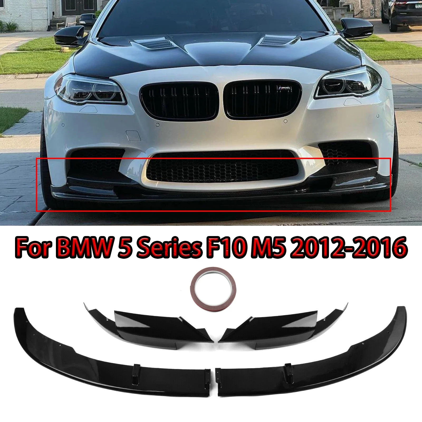 

Front Bumper Spoiler Lip Splitter For BMW F10 M5 2012-2016 4Pcs Guide Plate Glossy Black Carbon Fiber Look