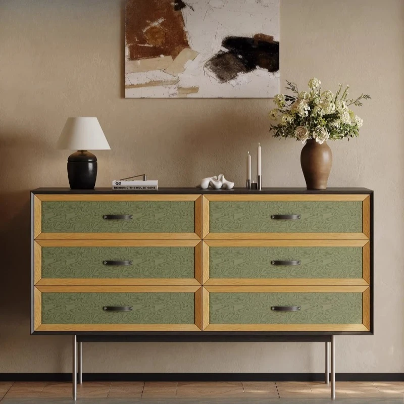 Medieval style living room against the wall six chest cabinets light luxury high sense art dining side storage drawer cabinet