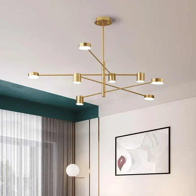 Modern LED Chandelier Luxury Gold Multi Head Iron Hanging Lamps For Living Room Dining Room Bedroom Office Illumination Fixtures