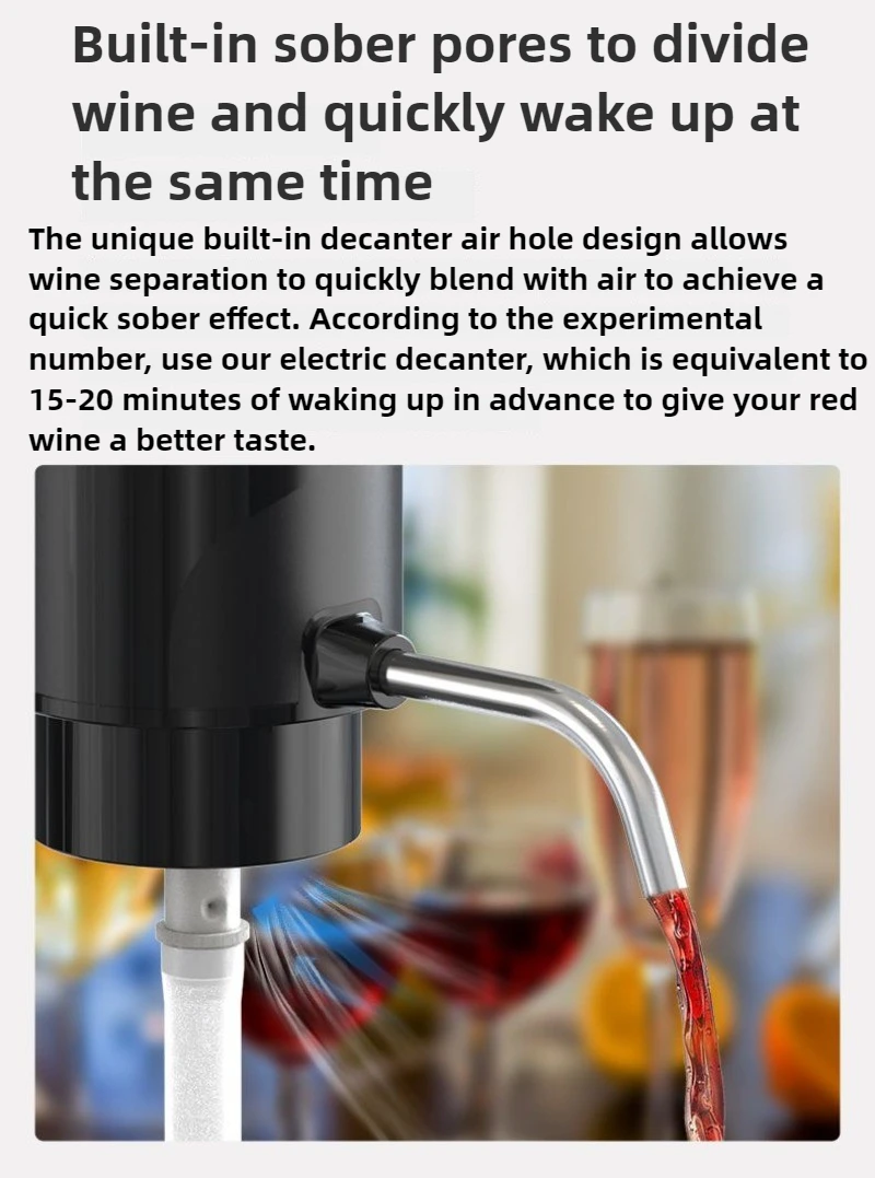 전기 레드 와인 디캔터 2-in-1 충전식 원 버튼 고속 디캔터 소형 새 와인 디스펜서 TYPE-C