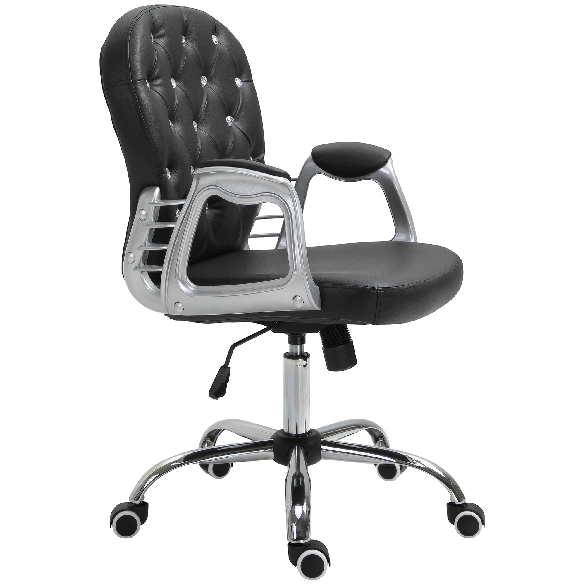 Button Tufted Desk Chair, Home Office Chair with Padded Armrests, Adjustable Height and Swivel Wheels, Pink