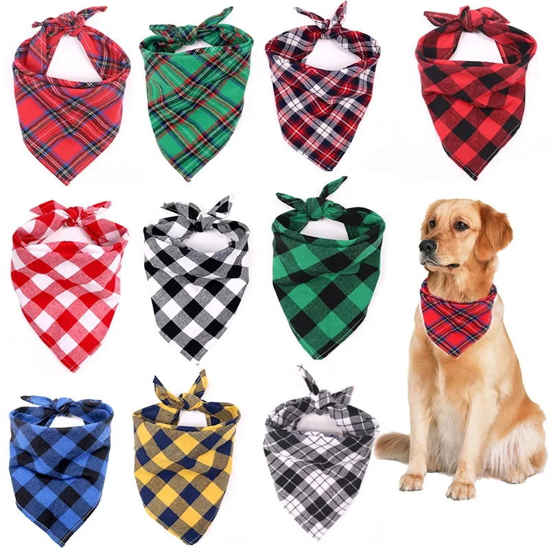 Classic Red Black Plaid Pet Dog Bandana Cat Puppy Kerchief Pet 	Dog Accessories Pet Neckerchief Scarf Dog Saliva Towel Bows Pets