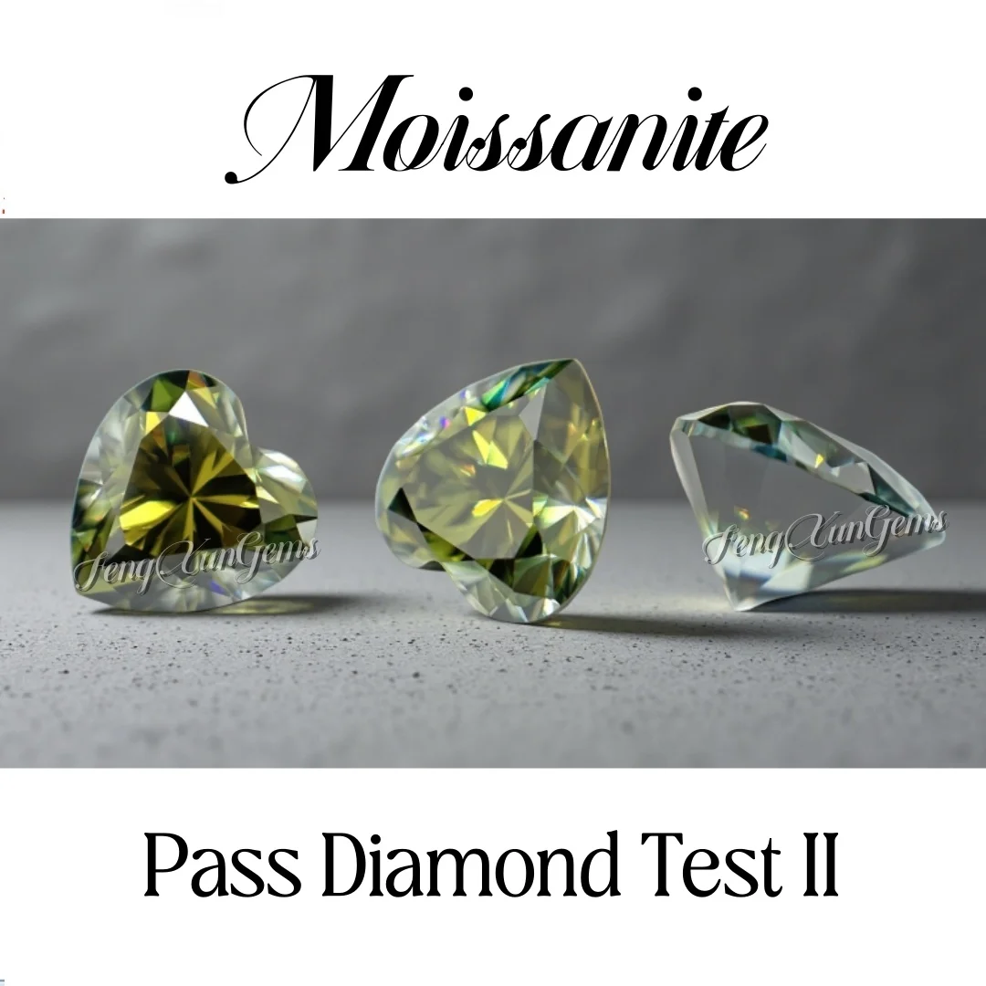 

Yellow Green Loose Moissanite Diamonds vvs1 Pass Diamond Test II Heart 0.1~5.0ct Lab Gemstone with GRA Certificate Excellent Cut