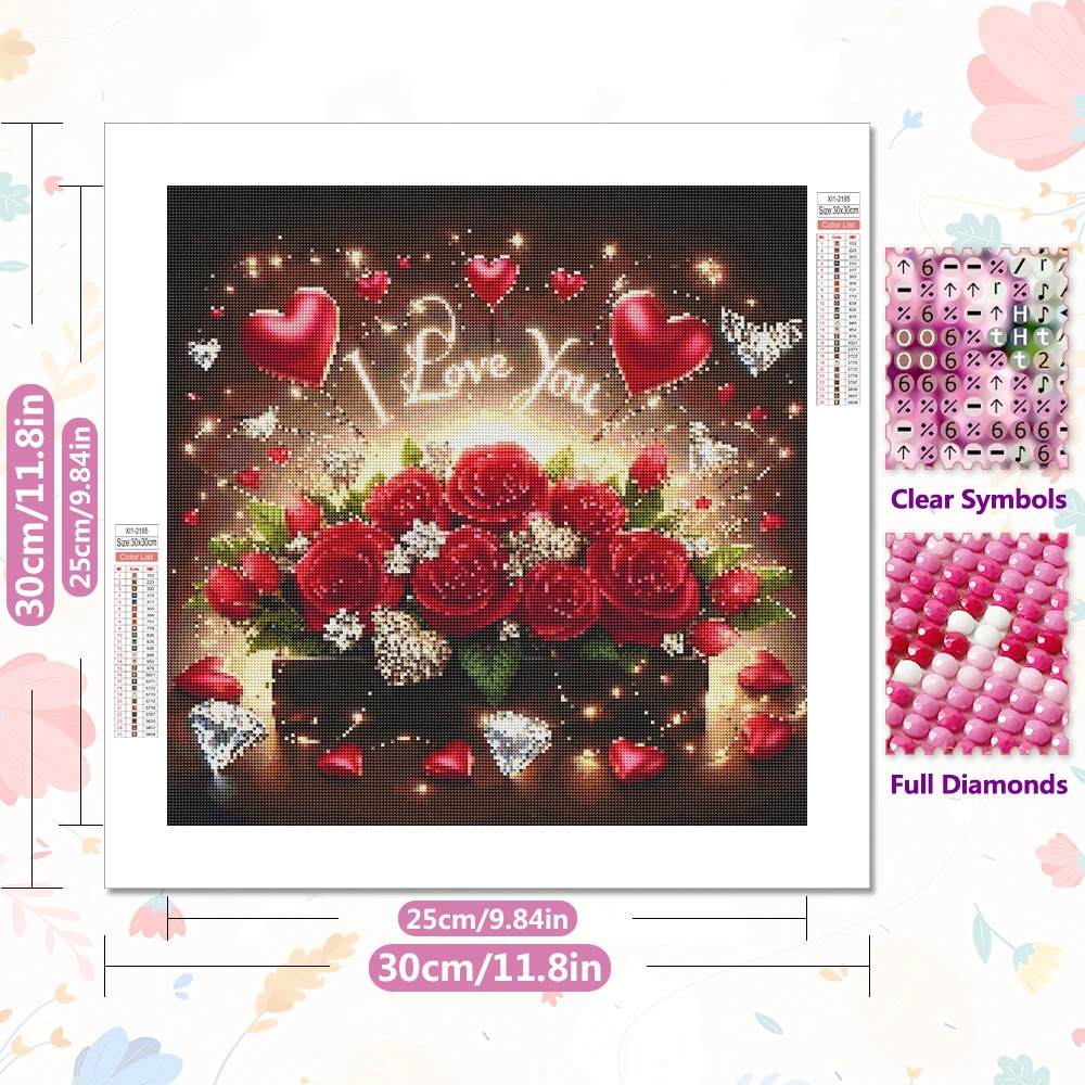 EverShine Diamond Painting Rose Full Drill Embroidery Flower 5D DIY Mosaic Heart Love Crafts Art Supplies Valentine's Day Gift