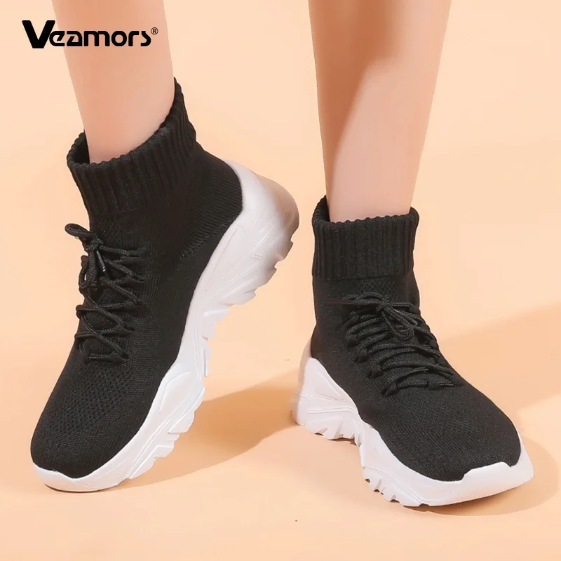 

Fashion Women's High-top Sneakers Men Breathable Knitted Casual Sports Shoes Couple's Elastic Socks Shoes for Walking Traveling