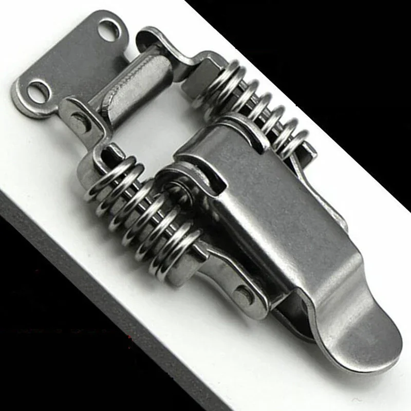 Stainless Steel Double Spring Buckle Latch S/L, Tool Box Lock with Locking Hole, Durable Case Hardware