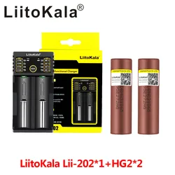 LiitoKala Lii-202 18650 battery charger + 2pcs 3.7v 18650 HG2 3000mAh Lithium Rechargeable Batteries Continuous Discharge 30A