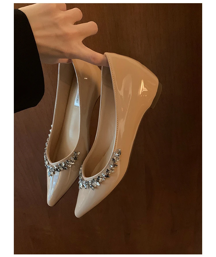 

Luxury Designer Women Mary Jane Flats Shoes Fashion Crystal Pointed Toe Shoes Laides Comfort Soft Sole Wedding Party Shoes