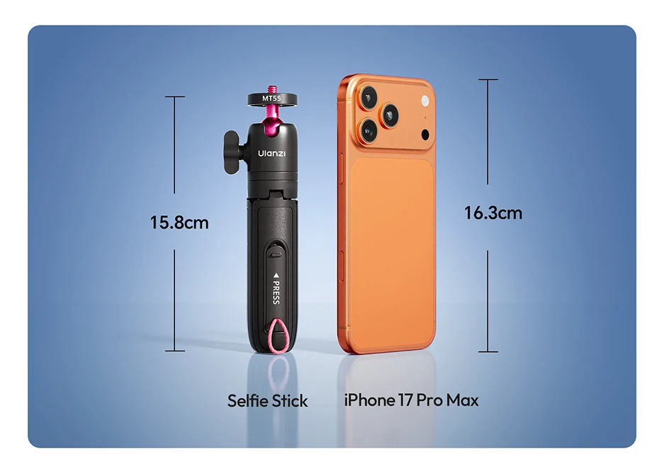 Ulanzi MT55 SnapGo Mini Selfie-Stick Stativ 360 ° Verstellbarer Winkel Immersiver POV 1/4'' Halter für Kamera, Handy, Videoleuchte – Detail 12