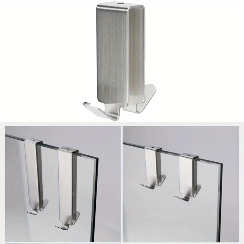 1pc Stainless Steel Double Side HooksBathroom Shower Door Hook Over Glass Door Shower Towel Rack for Glass Wall or Glass Door