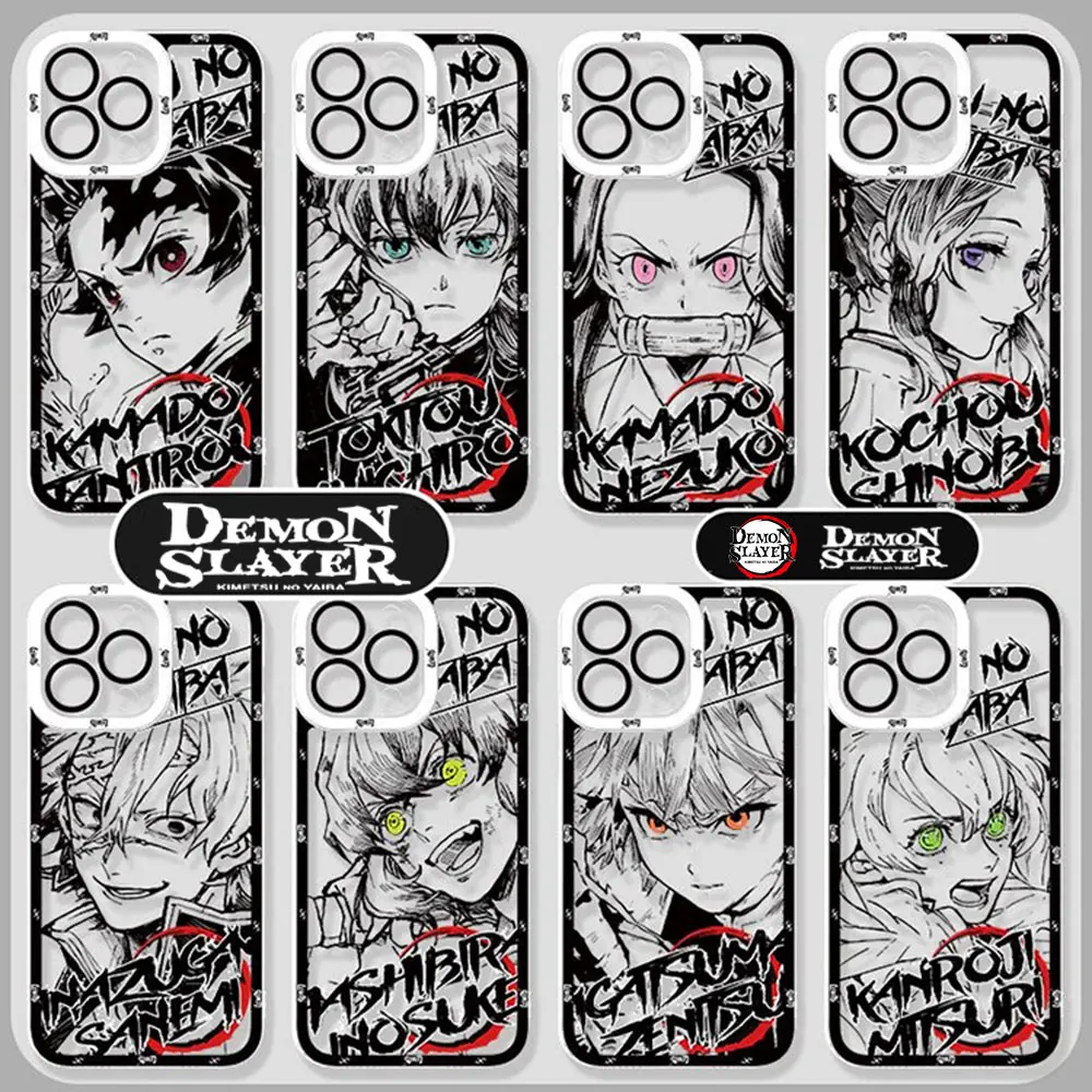 Cool Anime Demon Slayer Phone Case For iPhone 16 15 14 13 12 11 Mini Pro Max X XR XSMax 7 8 Plus SE20 Transparent Cover