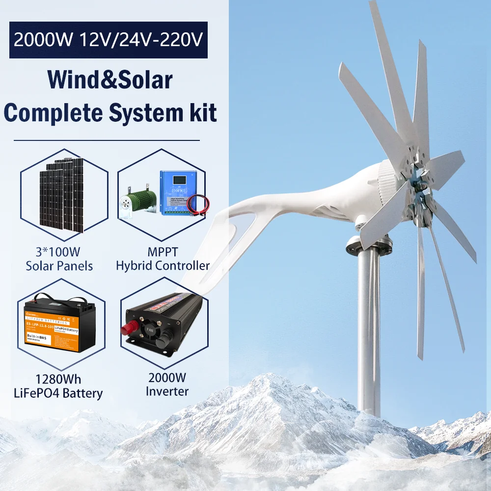 

1000W Free Energy Windmill 12V 24V 48V Wind Power Small Wind Turbine Generator MPPT Controller For Home use With Solar Panels