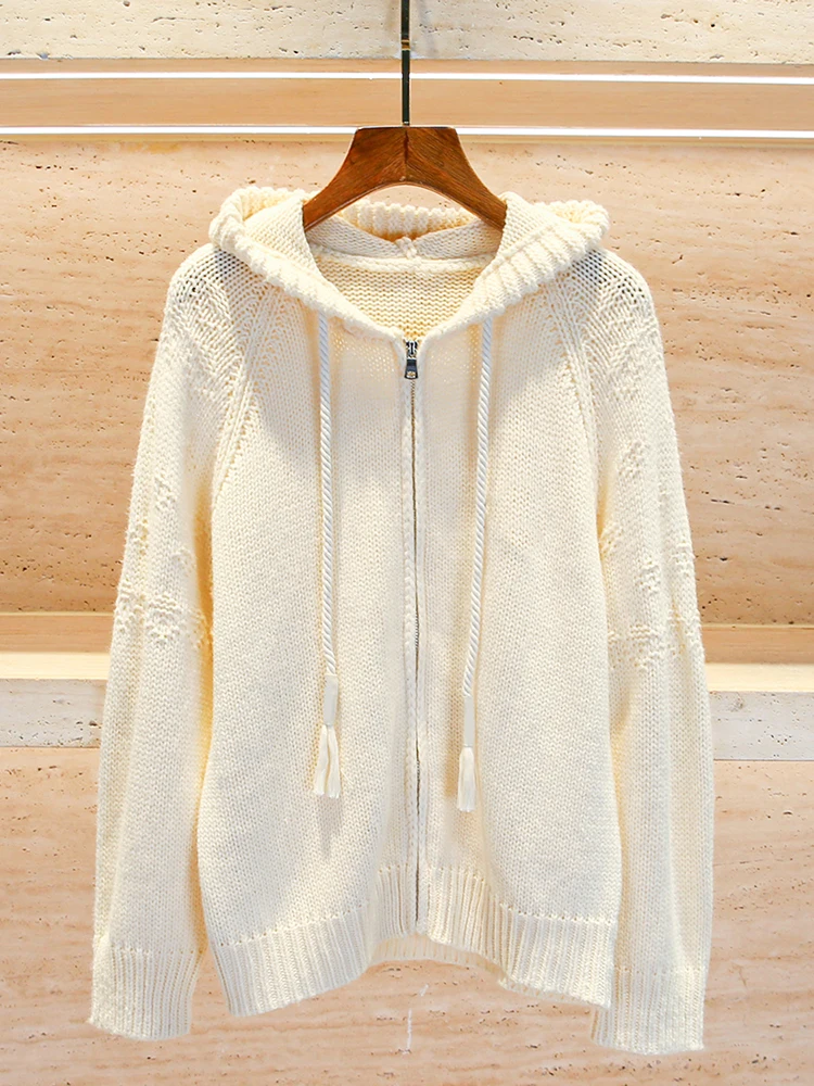 

Miumem High-End Women's Knitted Hooded Open Cardigan Coat Autumn Winter Design Sense Casual Commute Sle Regular Fit Long Sl...