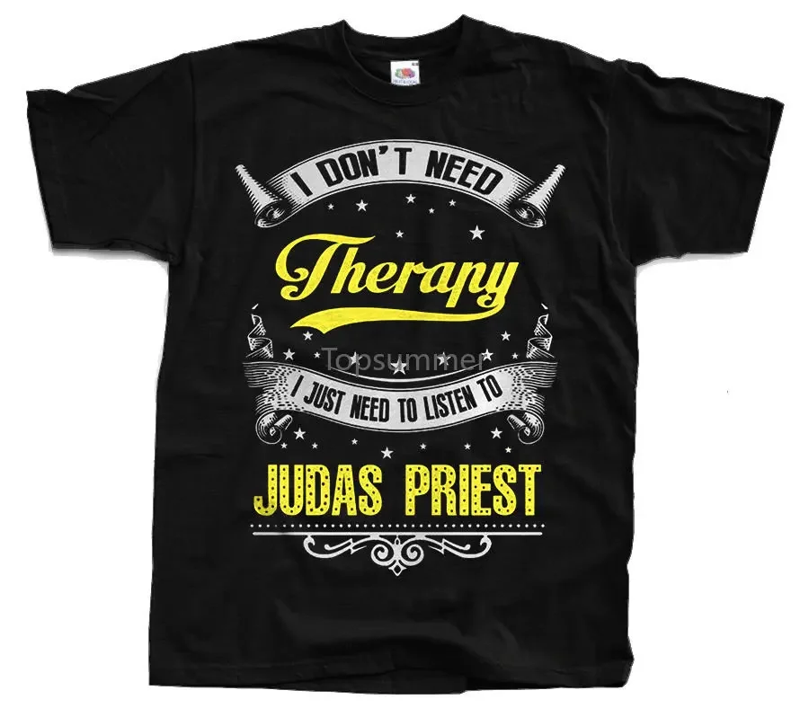 Cool Tee Shirtsshort Sleeve Top Crew Neck Mens Judas Priest I Don'T Need Therapy Just Listen Two-Sided T-Shirt Black Sizes S To