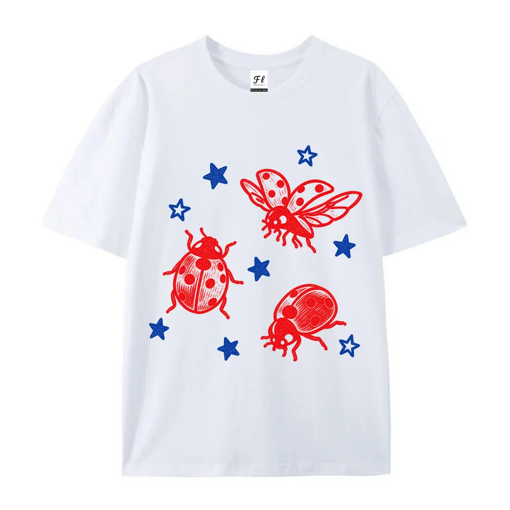 Women Ladybug Print Short Sleeve Casual Summer T Shirt Cute Insect Graphic Tee