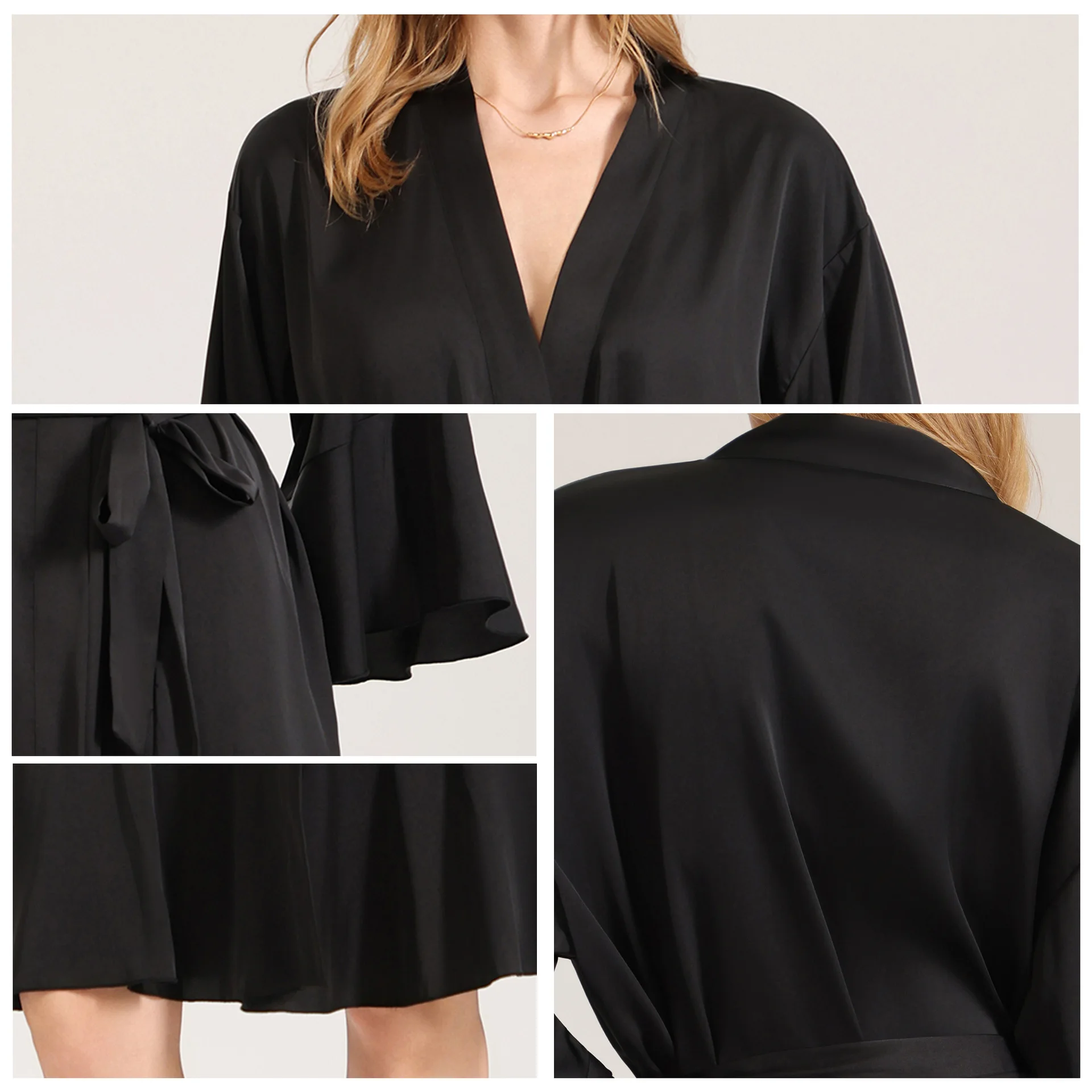 

Summer Women Ruffles Robe Sleepwear Sexy Kimono Bathrobe Silky Satin Nlingerie Loose Casual Home Dress Loungewear