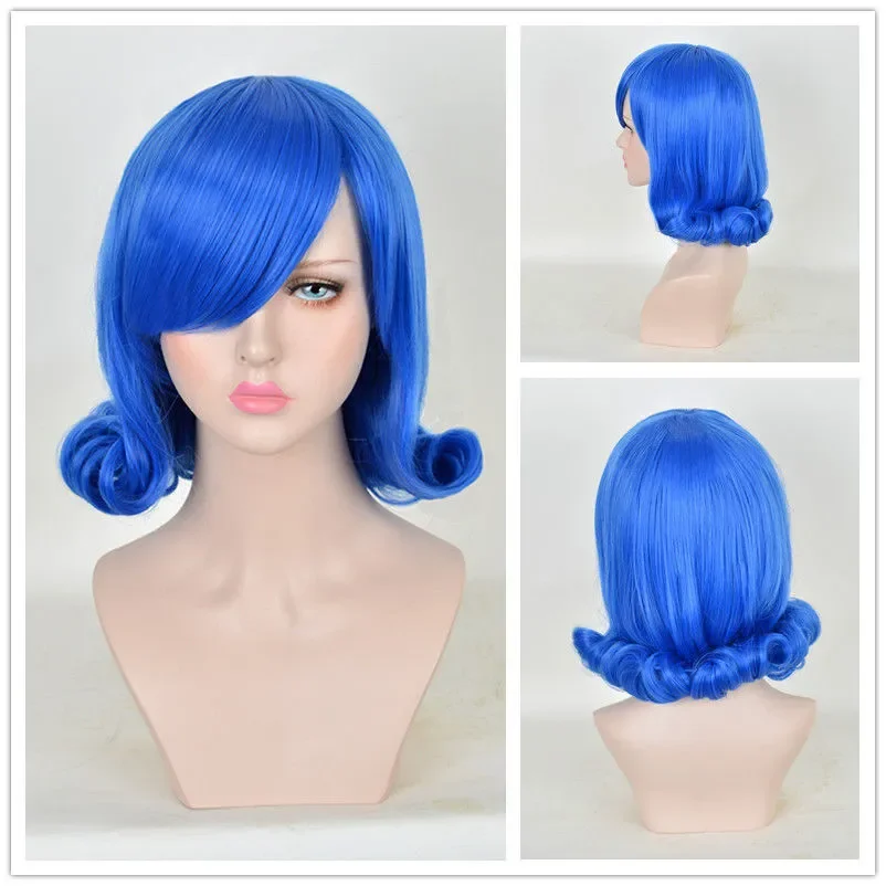 Retro Bouffant Medium long Blue Curly Wig Fancy Dress Party Queen Hair Wigs