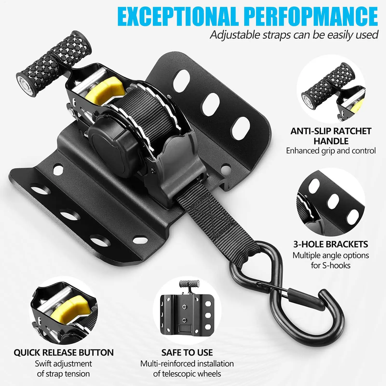 自動巻き取り式ラチェットストラップ、タイダウンストラップ、簡単巻き取りフックシステムアクセサリー、カヤック、貨物、家電、ATV、バイク、トレーラー用