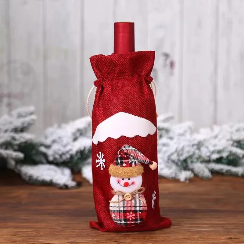 Christmas Wine Bottle Covers Bag Snowman Santa Claus Champagne Bottle Cover Sleeve Merry Christmas New Year Table Decorations