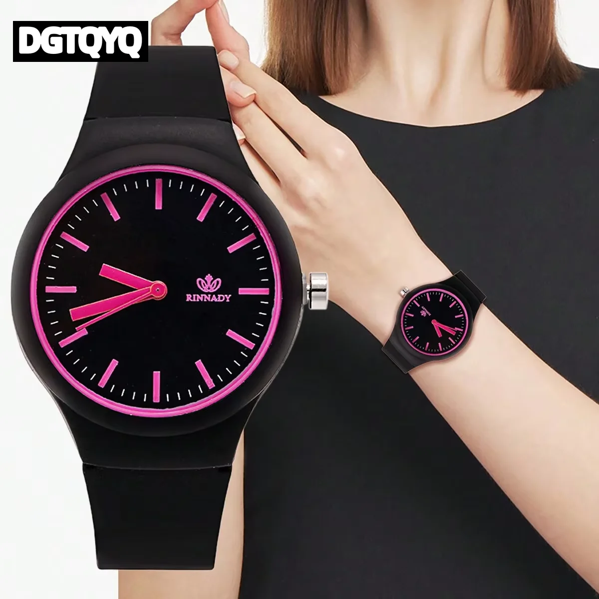 

Женские кварцевые часы 2026 класса люкс, простые, повседневные, черные, с силиконовым ремешком, спортивные, для женщин, reloj para mujer # 50