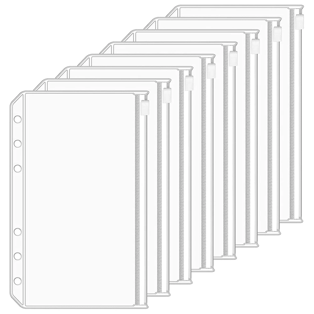 16PCS A6 Binder Pockets 6 Holes Budget Cash Envelopes Clear Zipper Folders For 6-Ring Budget Binder Notebook