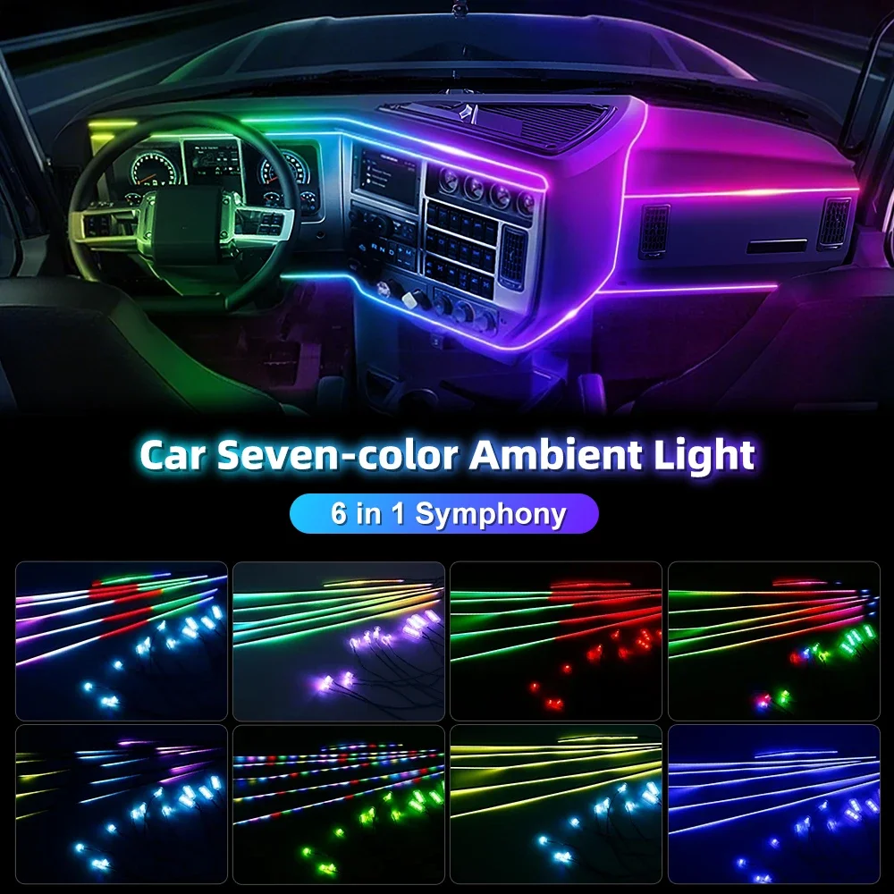 

Car Interior LED Ambient Strip Light Kit RGB Acrylic Optical Guide 10 in 1 12V APP Music Sync Universal Decoration Mood Lighting