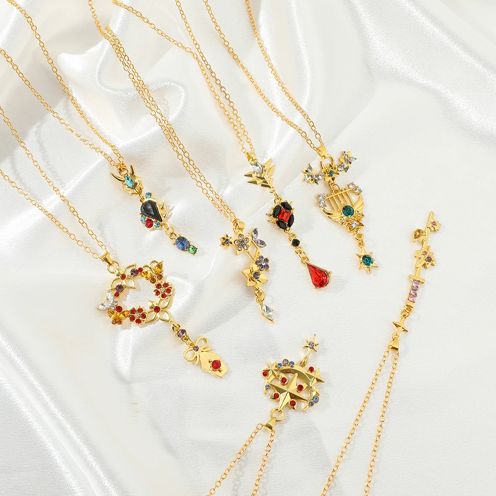New Anime Genshin Impact Pendant Necklace For Women Trendy Jewelry Zircon Clavicle Chain Kazuha Tartaglia Venti Cosplay Necklace