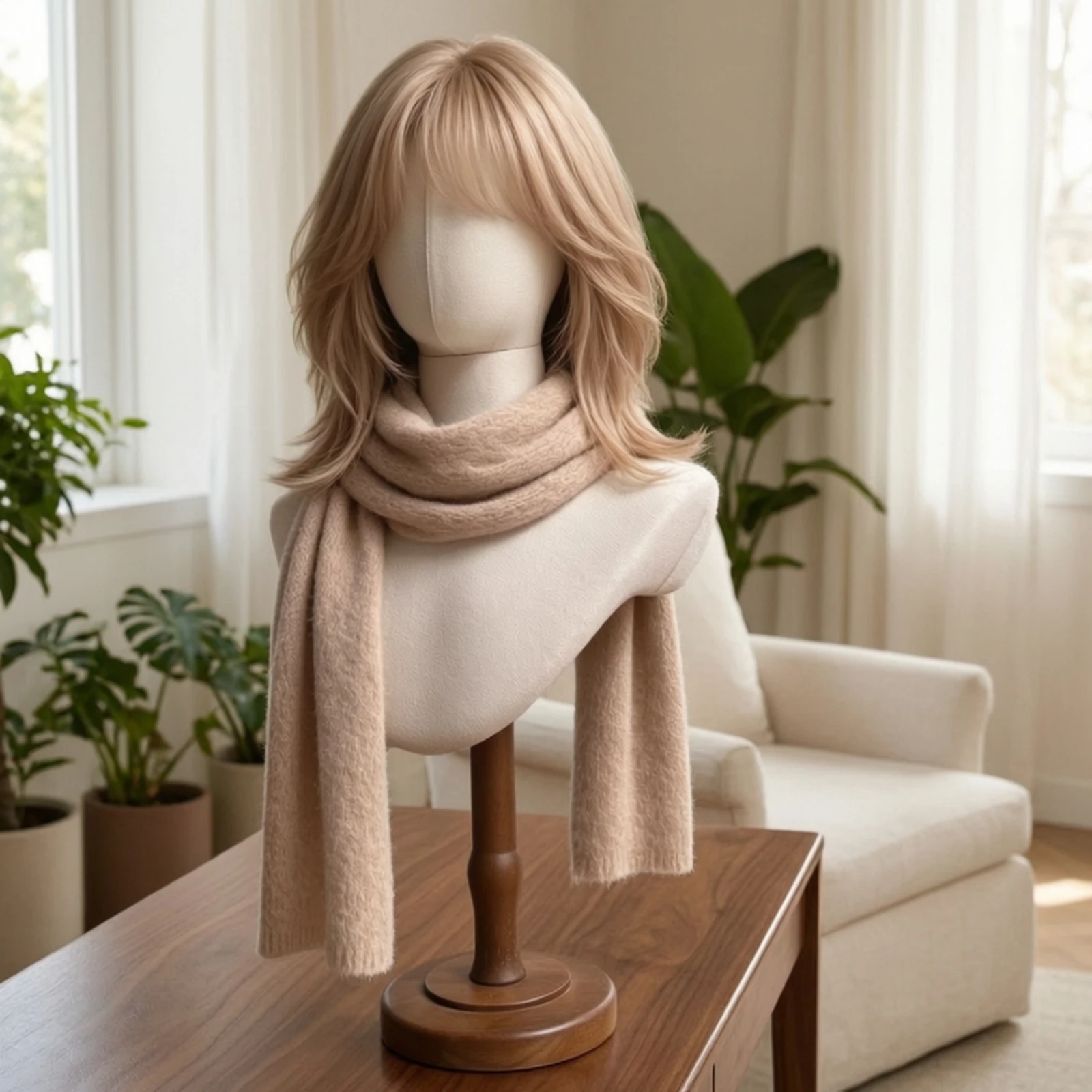 Mannequin Bust with Wooden Base Pin-Insertable Jewelry Display Bust Hairpiece Display Stand Antique-Style Professional